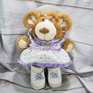 Vintage 1985 Furskins Coleco Lila Claire Bear Lilac 14 Inch With Shoes And Hat